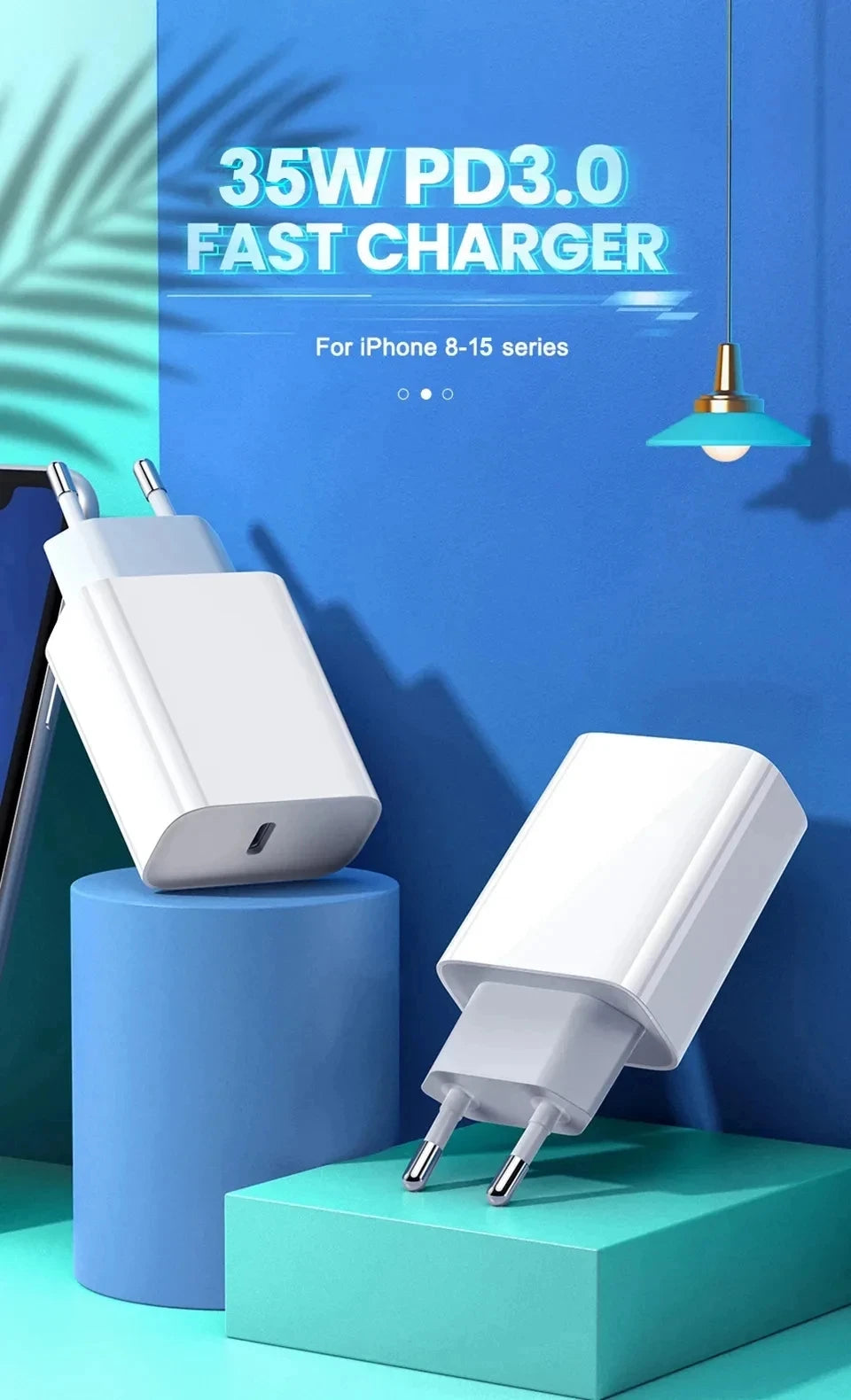 35W PD Fast Charger For iPhone 16 15 14 Pro Max High Speed Wall Charger Adapter Type C Cable EU Plug Quick Charge Charger